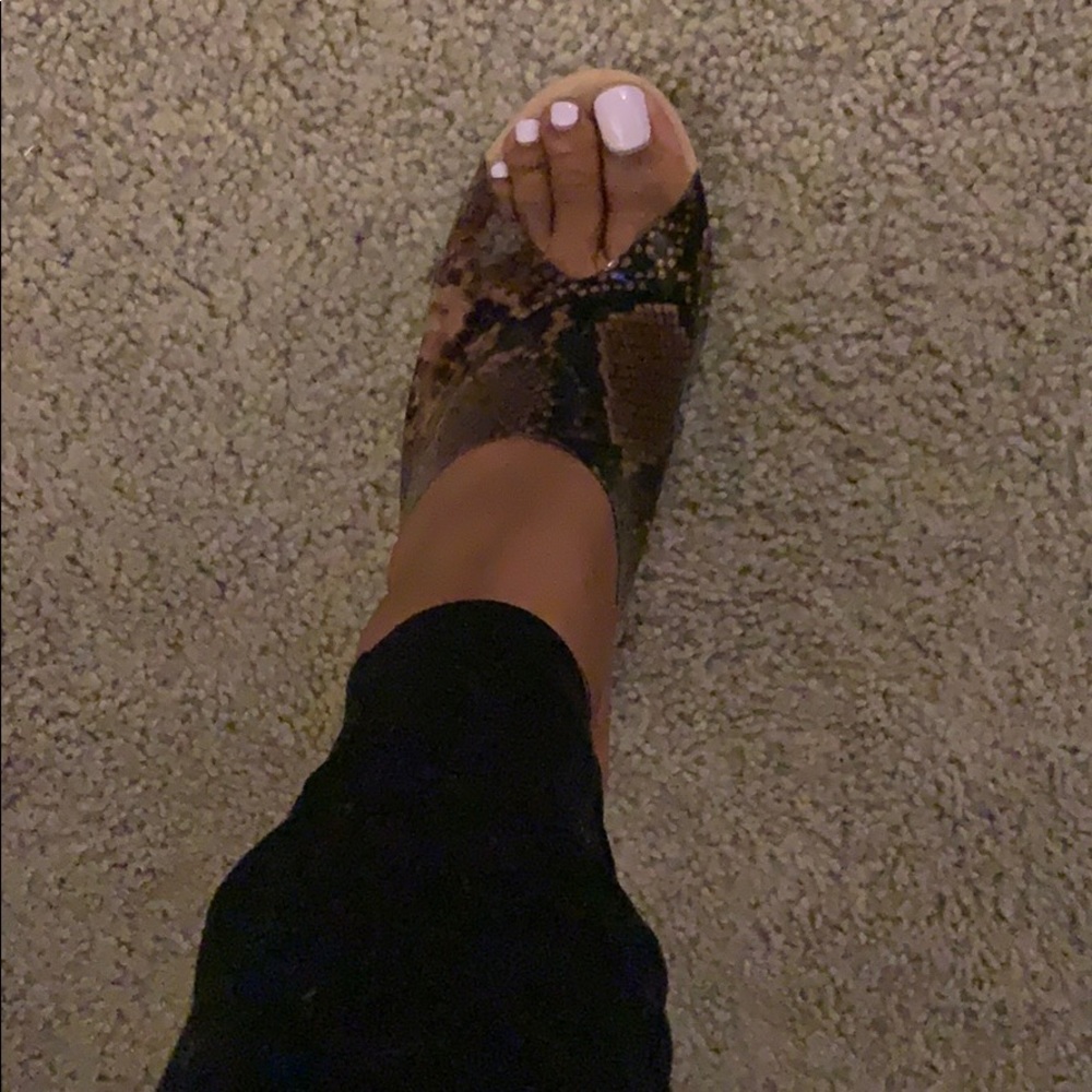 Clear snakeskin mule heel